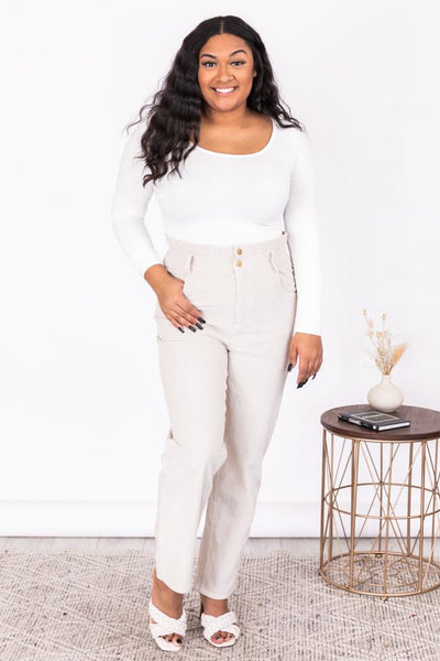 True Heart Beige Corduroy Paperbag Pants