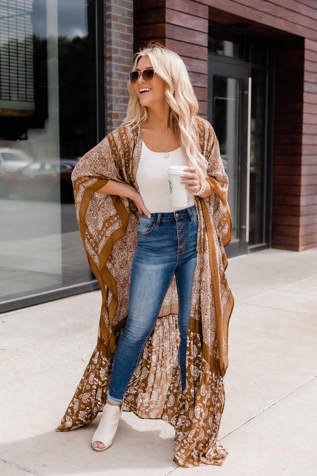In High Spirits Brown Paisley Maxi Kimono FINAL SALE