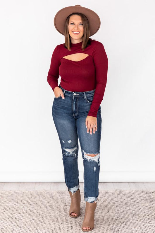 Unpredictable Nights Wine Keyhole Bodysuit