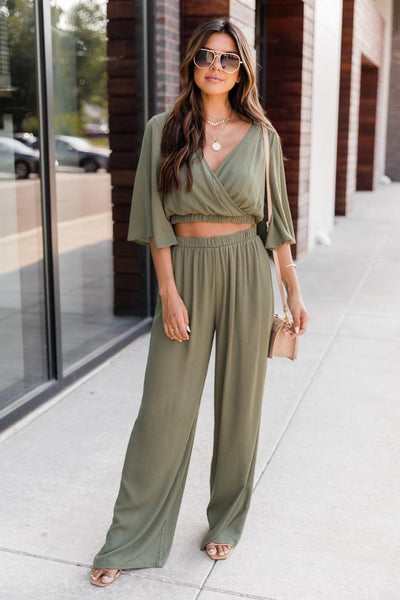Phone Call Away Green Wide Leg Pants
