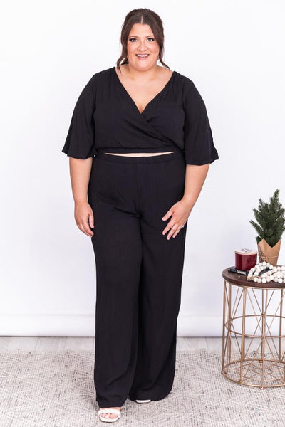 Phone Call Away Black Wrap Cropped Blouse