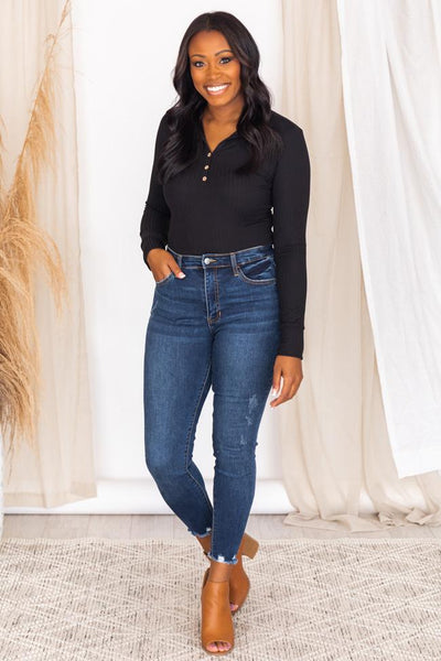 Singing Together Black Collared Ribbed Bodysuit