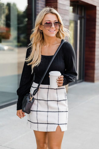 Serene Happiness Ivory Plaid Skirt