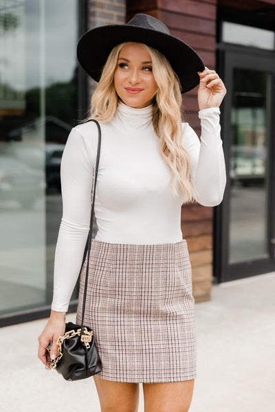 Because I Found You Light Pink Plaid Skirt