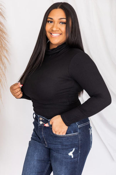 Daily Efforts Black Long Sleeve Ribbed Turtleneck Bodysuit