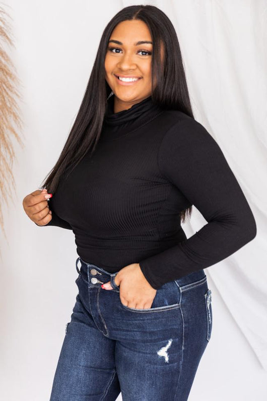 Daily Efforts Black Long Sleeve Ribbed Turtleneck Bodysuit