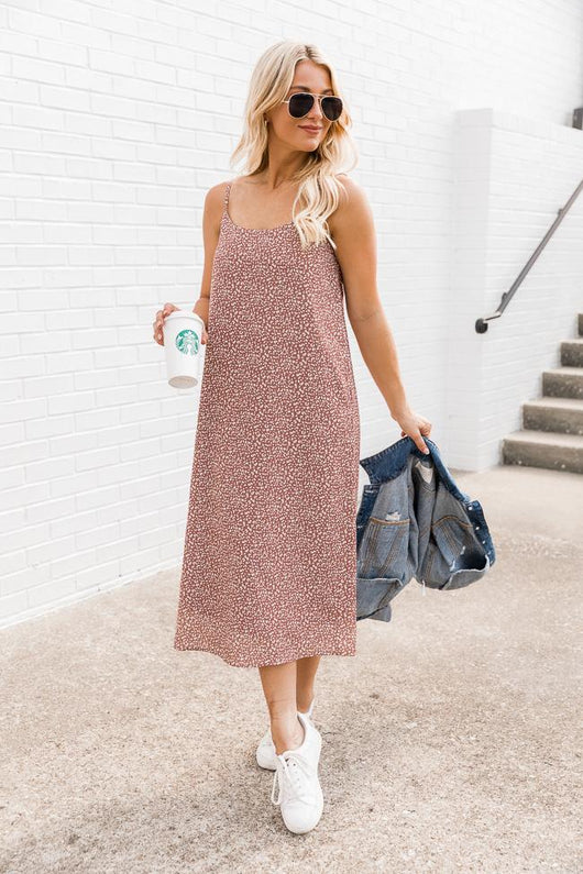 Wait Longer Blush Leopard Print Midi Dress