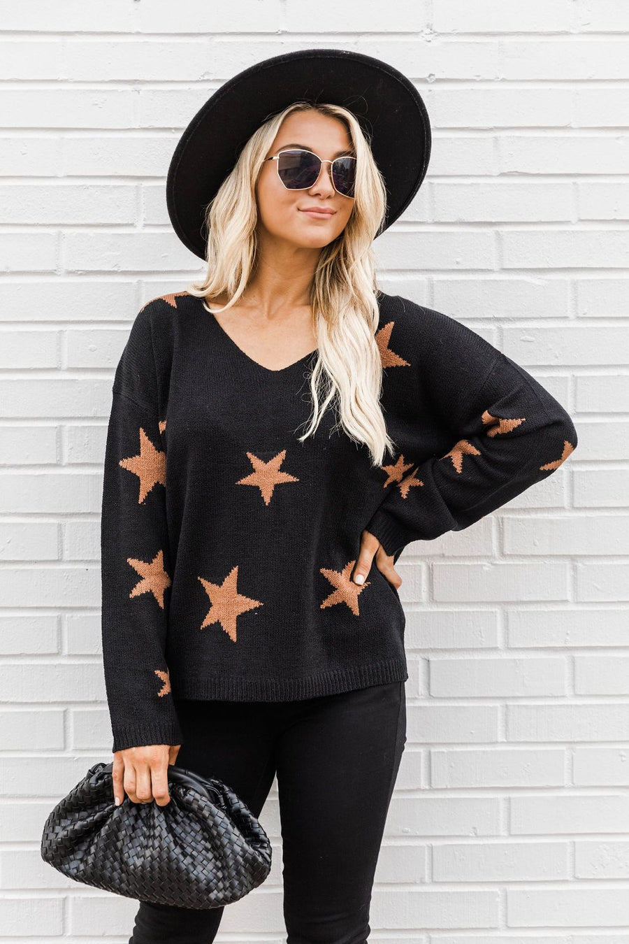 Starlight Love Black/Camel Star Print Sweater