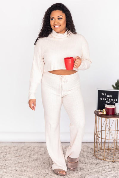 Late Goodbye Beige Ribbed Lounge Pants PRE-ORDER
