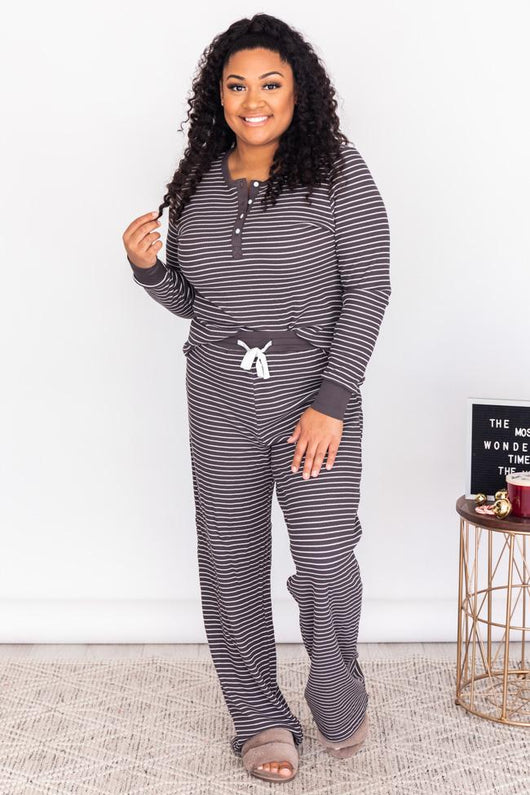 Sleepless Night Charcoal Ribbed Striped Lounge Pants