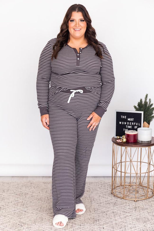 Sleepless Night Charcoal Ribbed Striped Lounge Pants