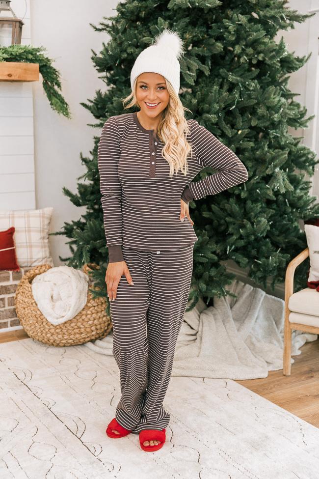 Sleepless Night Charcoal Ribbed Striped Lounge Pants