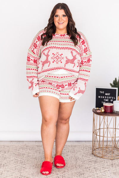 Subtle Statement Red Fair Isle Sweater Lounge Top