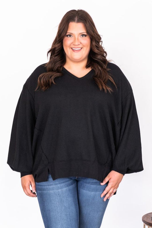 Since You've Been Gone Black Waffle Knit V-Neck Sweater