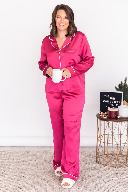 Short Story Berry Satin Lounge Pants