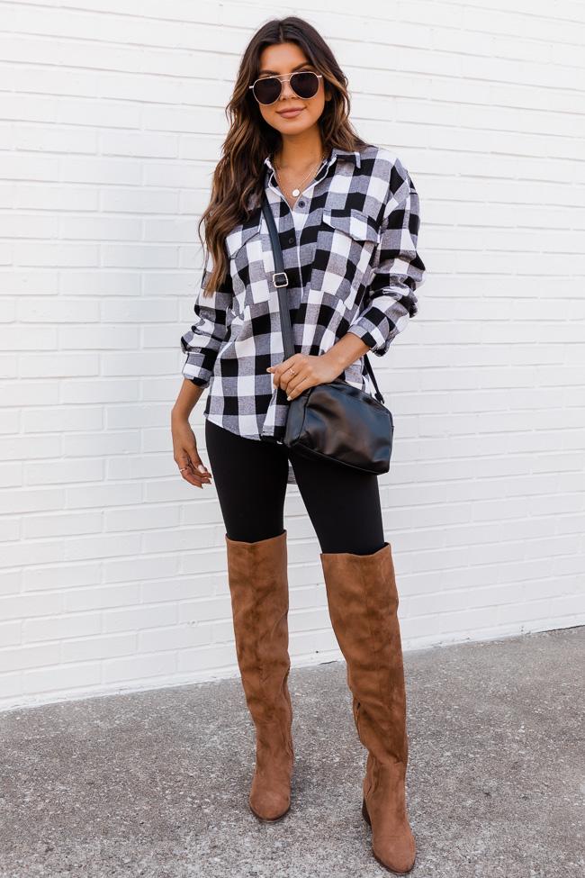 All I Ever Wanted Black/Ivory Plaid Button Front Blouse