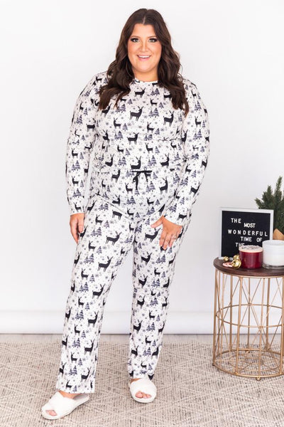Nighttime Story Ivory Reindeer Pajama Pants