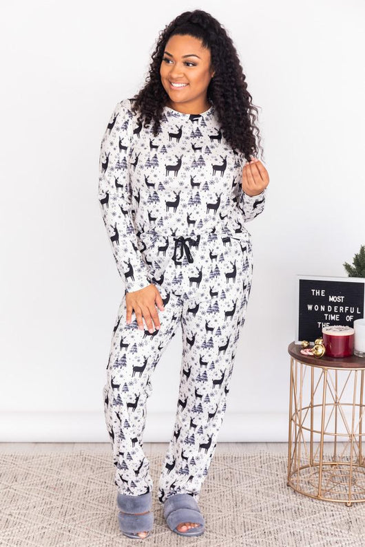 Nighttime Story Ivory Reindeer Pajama Top