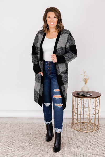 Bring It Right Back Black Buffalo Plaid Cardigan