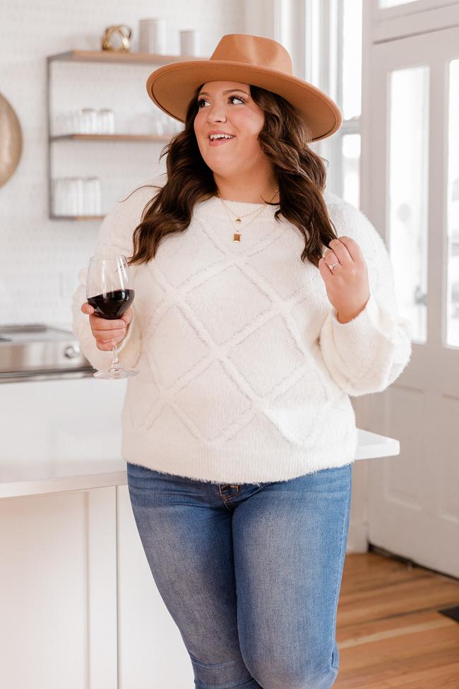 Another Memory Ivory Diamond Textured Sweater