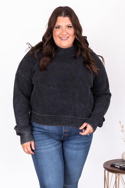 Call You Tonight Black Acid Wash Mock Neck Sweater