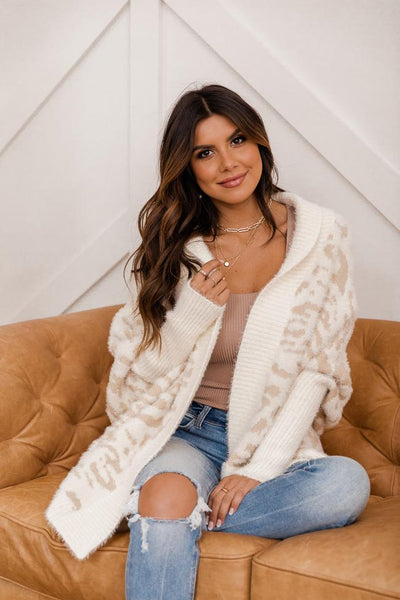 Caught Your Gaze Animal Print Ivory Cardigan