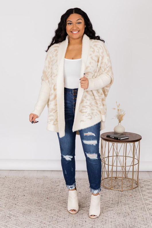 Caught Your Gaze Animal Print Ivory Cardigan