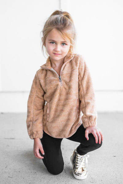 Around The Clock Kids Brown Quarter Zip Sherpa Pullover