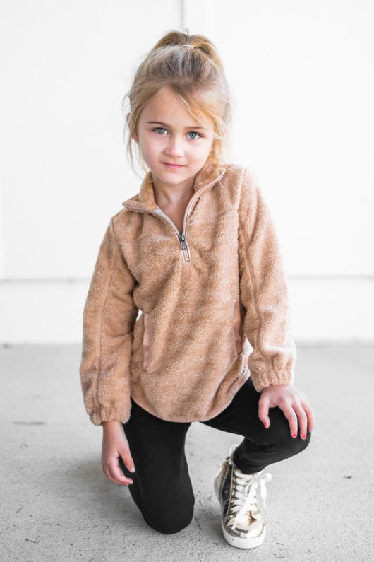 Around The Clock Kids Brown Quarter Zip Sherpa Pullover