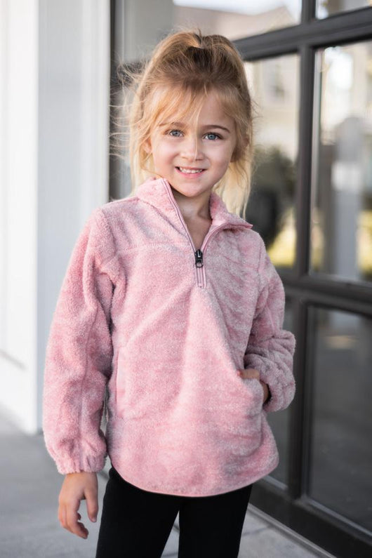 Around The Clock Kids Mauve Quarter Zip Sherpa Pullover