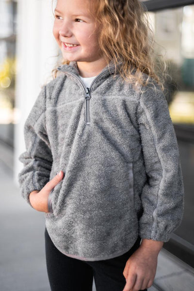 Around The Clock Kids Grey Quarter Zip Sherpa Pullover