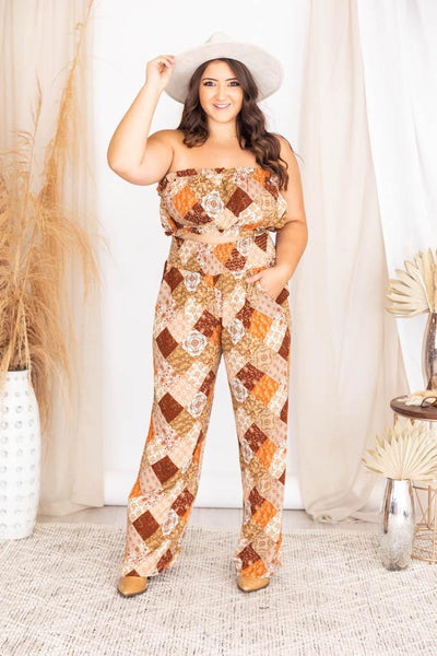 A Movie Scene Patchwork Orange/Brown Bandeau Blouse FINAL SALE