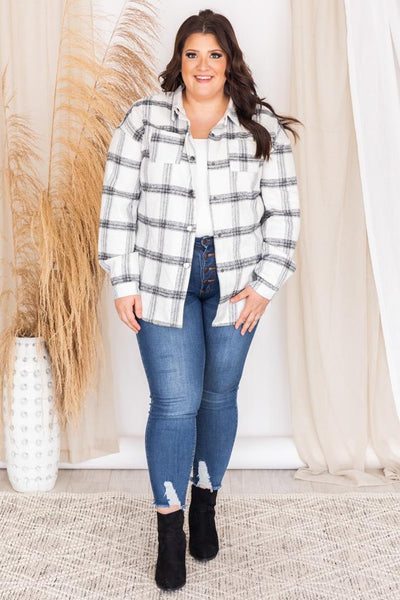 Greatness With Time Ivory Plaid Flannel Shacket
