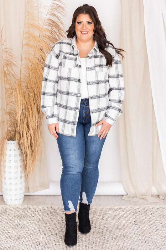 Greatness With Time Ivory Plaid Flannel Shacket