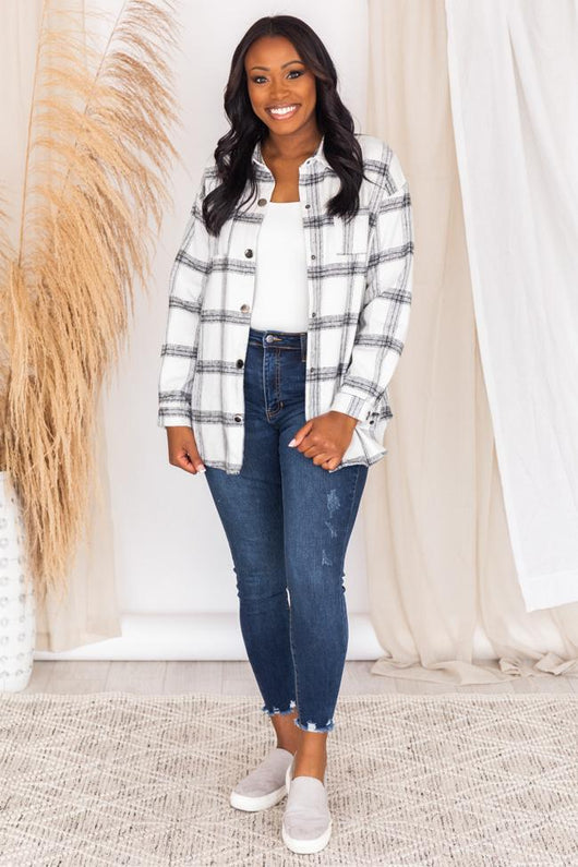 Greatness With Time Ivory Plaid Flannel Shacket