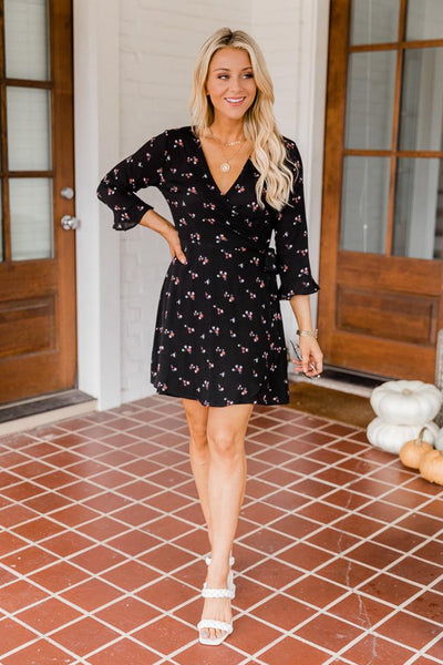 Renew This Love Floral Black Wrap Mini Dress