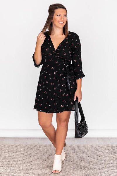 Renew This Love Floral Black Wrap Mini Dress