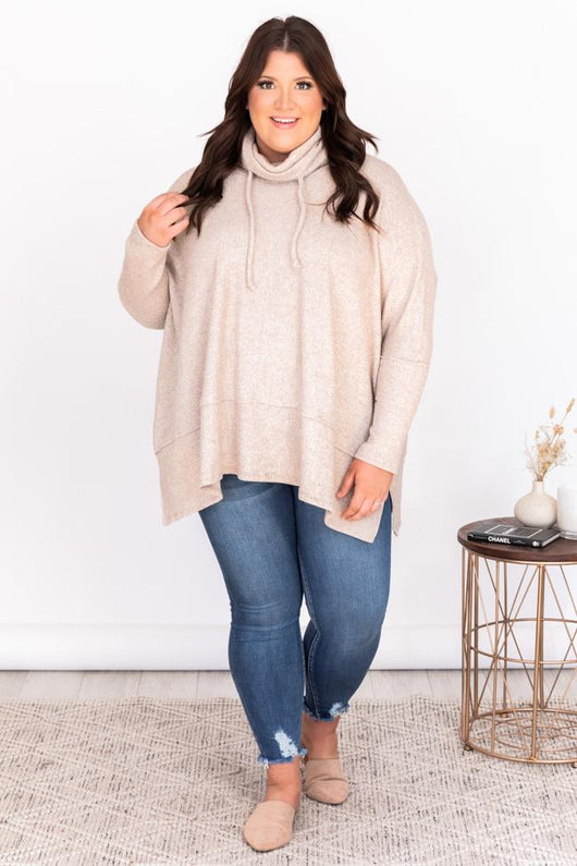 Obvious Reason Taupe Turtleneck Oversized Pullover