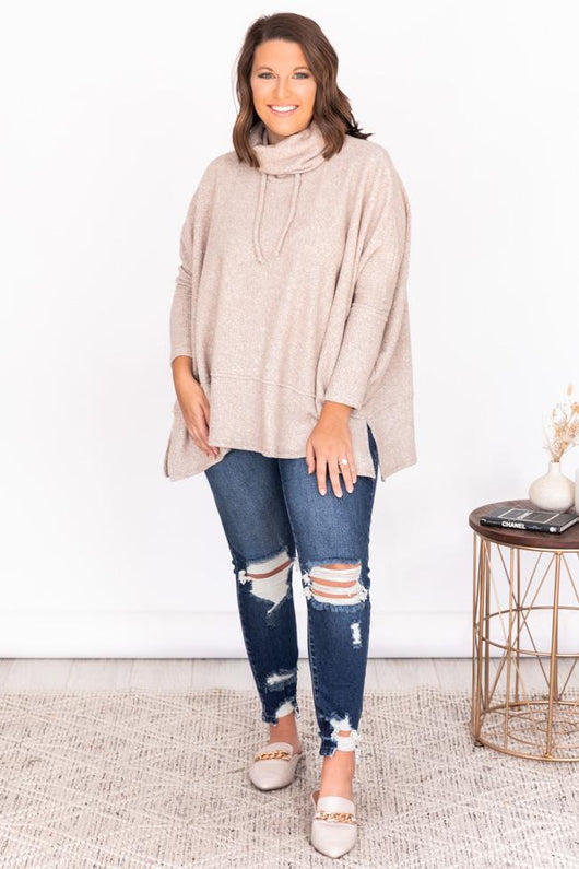 Obvious Reason Taupe Turtleneck Oversized Pullover