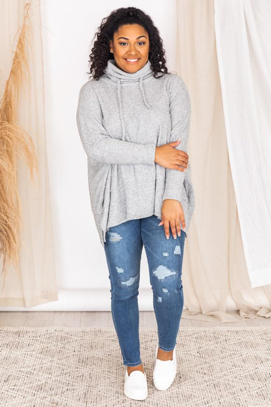 Obvious Reason Grey Turtleneck Oversized Pullover