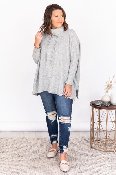 Obvious Reason Grey Turtleneck Oversized Pullover