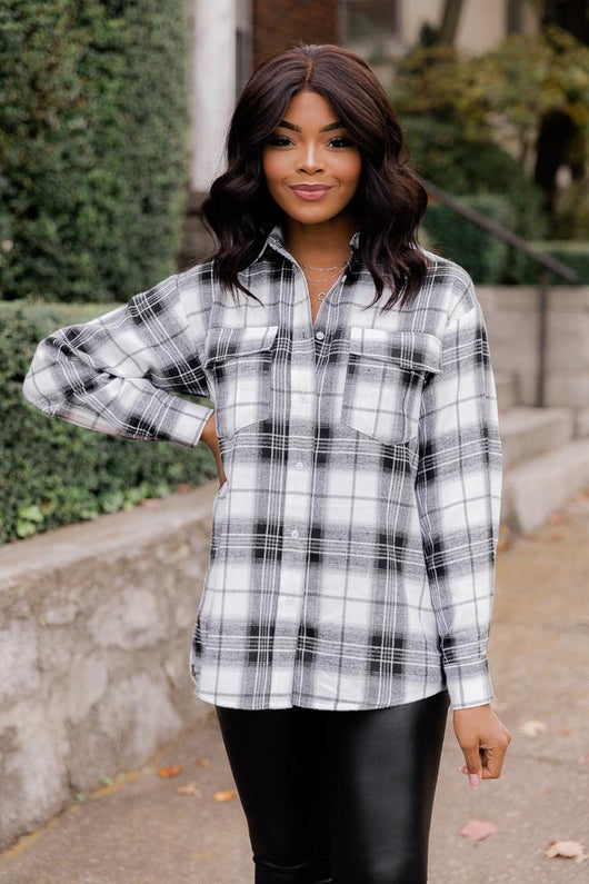 Dreaming Again Ivory/Black Plaid Blouse