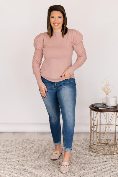 Kissing You Pink Fitted Puff Sleeve Sweater