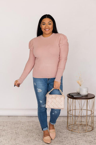 Kissing You Pink Fitted Puff Sleeve Sweater