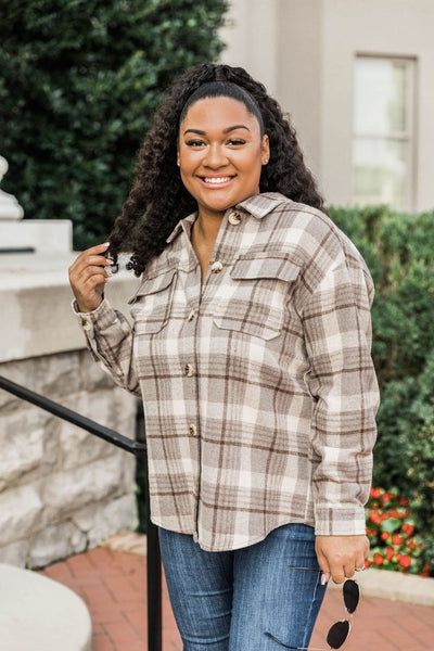 Walk This Direction Mocha Plaid Shacket