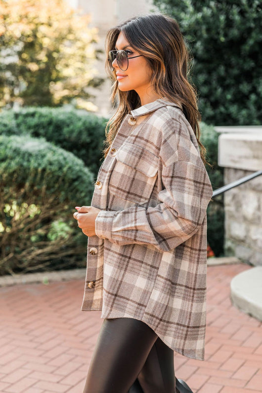 Walk This Direction Mocha Plaid Shacket