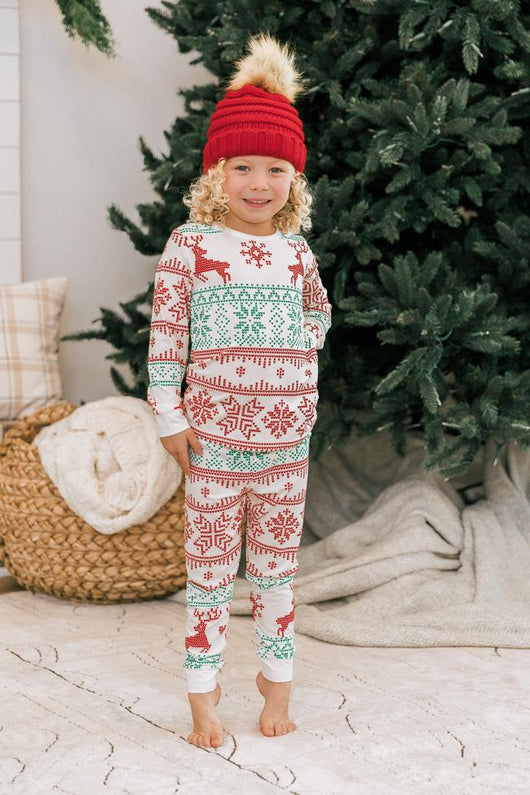 Snowy Wonderland Kid's Ivory/Green Fair Isle Pajama Set