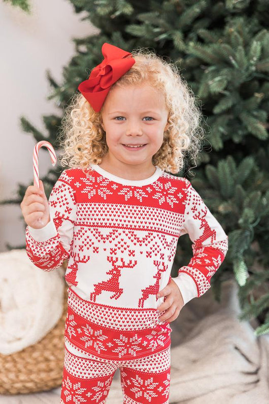 Frosty Nights Kid's Ivory/Red Fair Isle Pajama Set