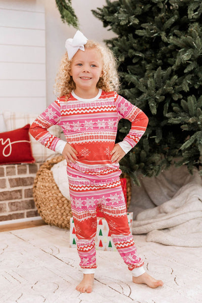Light Up Your World Kid's Pink/Red Fair Isle Pajama Set