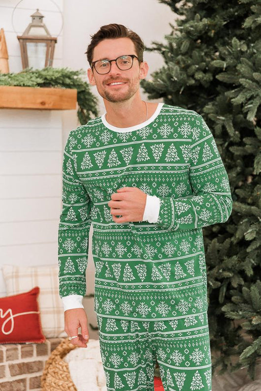 Right Timing Men's Green Tree Print Pajama Top